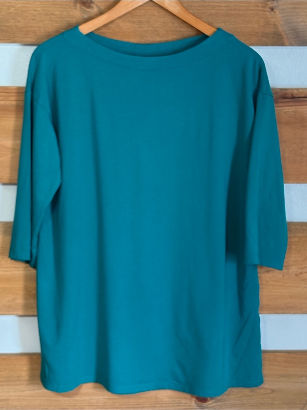 J.Jill Luxe Supima Pleat-Back Solid Teal 3/4 Sleeve Soft Chic Blouse Size Small